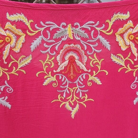 Size XS Fuchsia Floral Embroidered 3/4 Sleeve Blouse by John Mark Baby Doll Boho - Picture 7 of 11
